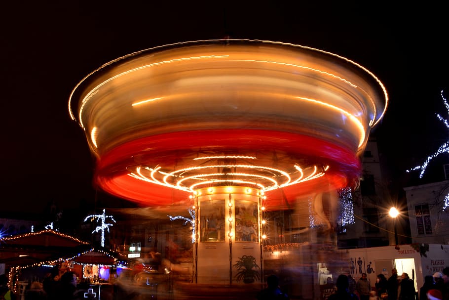 carousel, light, colors, funfair, mill, slow shutter speed HD wallpaper