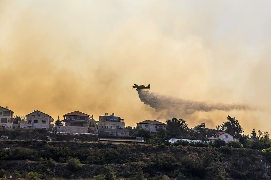 Fire, Burn, Smoke, Water, Plane, sky, cloud - sky, no people HD wallpaper