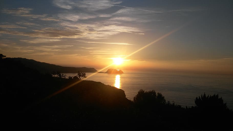 sun, sunset, getaria, basque country, sea, horizon, landscape HD wallpaper