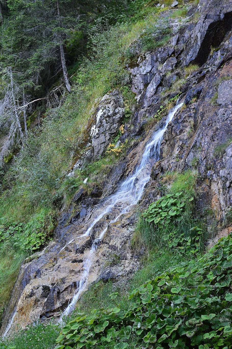 waterfall, mountains, tyrol, austria, beauty in nature, rock HD wallpaper