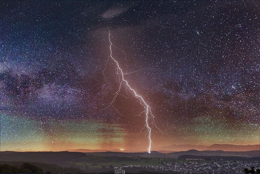 lightning at night time, lightening, landscape, sky, nature, blue, HD wallpaper