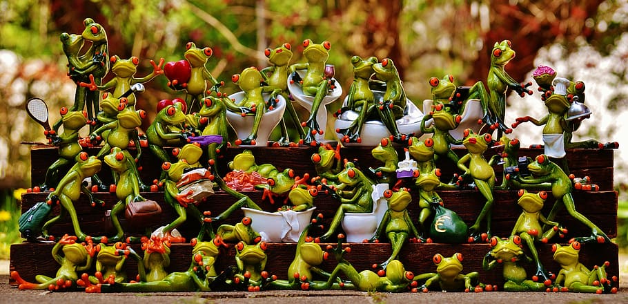 frog figurine collection, frogs, many, frog assembly, cute HD wallpaper
