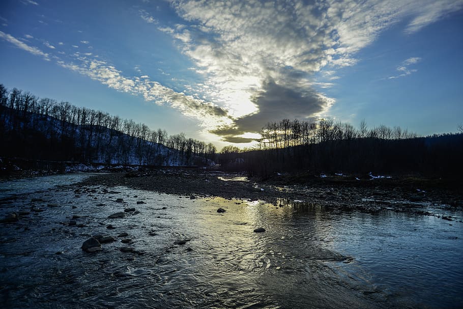 sunset, landscape, nature, clouds, evening, sky, sunset sky HD wallpaper