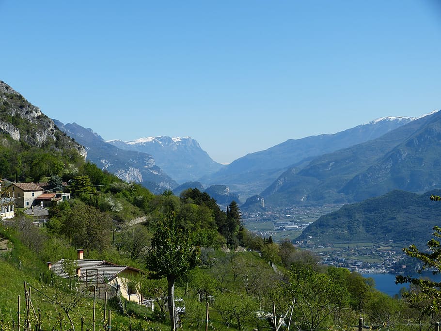 garda, pregasina, lake, view, italy, landscape, mountains, blue HD wallpaper