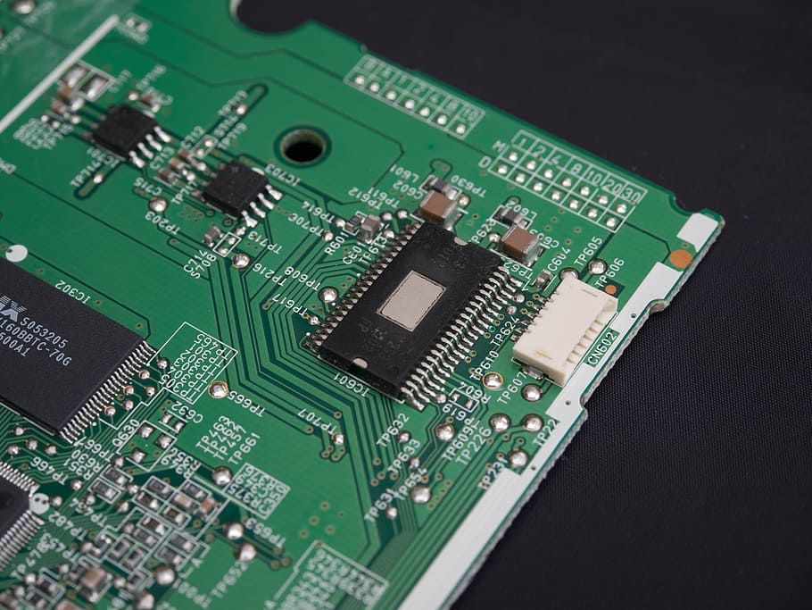 green and black circuit board, electronic devices, chip, memory HD wallpaper
