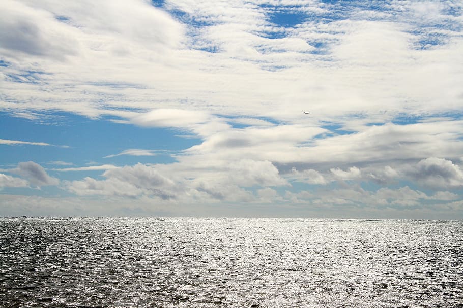 ocean, seascape, sky, cloudscape, blue, white, water, nature HD wallpaper