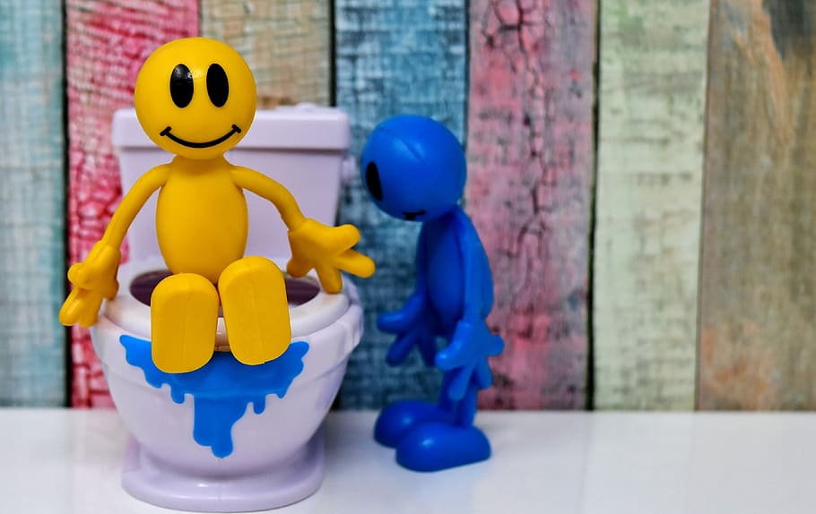 yellow and white figure on white surface, toilet, smiley, loo, HD wallpaper
