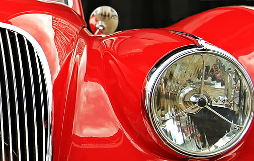 turned off headlight, jaguar, oldtimer, red, auto, classic HD wallpaper