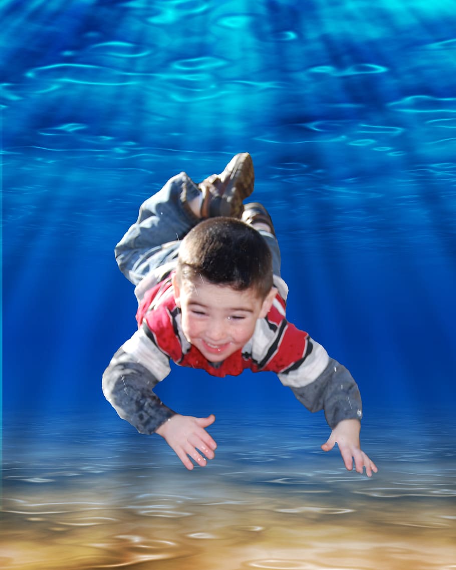 Swimming, Water, Child, diving, exploring, underwater, graphics HD wallpaper