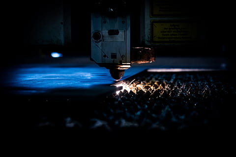 gray metal machine with light placed near gray surface, laser HD wallpaper