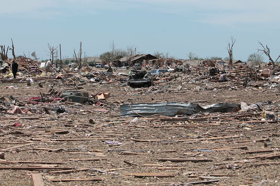 brown wooden planks under clear blue sky, moore, oklahoma, tornado HD wallpaper