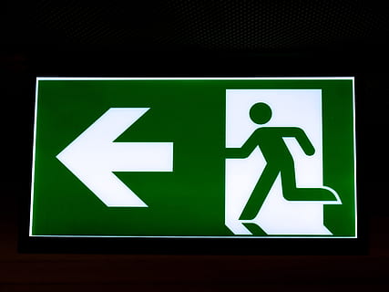 green and white Fire Exit sigange, emergency exit, escape route HD wallpaper