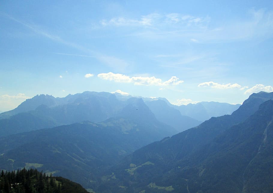 austria, outlook, throw, mountains, landscape, blue, nature HD wallpaper