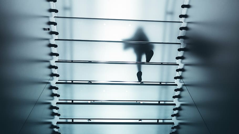 person walking on stairs, architecture, building, infrastructure HD wallpaper
