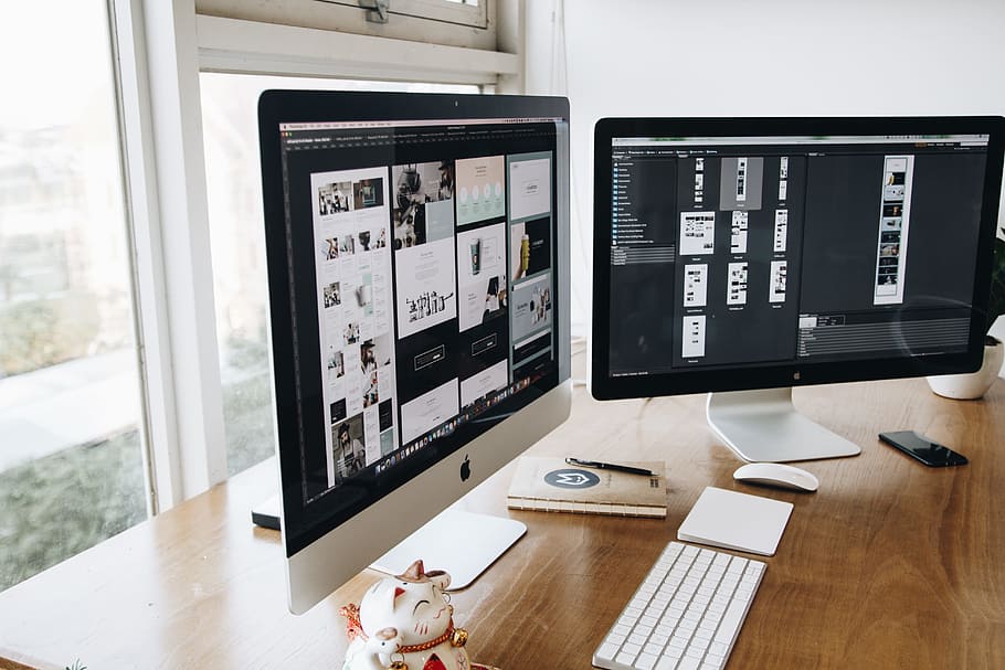 apple, desk, working, table, computer, devices, electronics, imac HD wallpaper