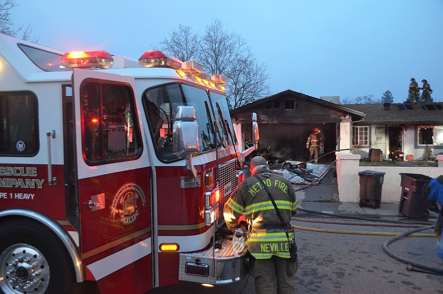 fire, house, fire engine, firefighter, occupation, accidents and disasters HD wallpaper