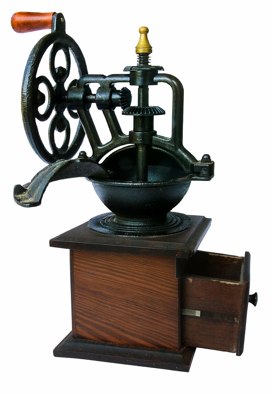 black steel frame, coffee, grinder, old, crank, mill, historically HD wallpaper
