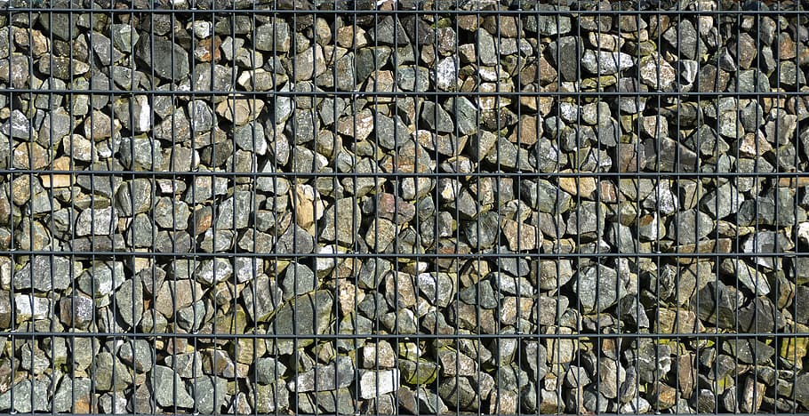 gabion, stones, gravel, wire rack, wall, demarcation, fixing, HD wallpaper