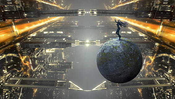 woman standing in earth globe digital wallpaper, fantasy, forward HD wallpaper