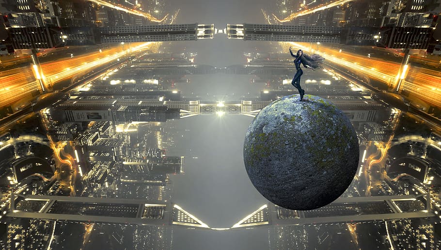 woman standing in earth globe digital wallpaper, fantasy, forward HD wallpaper