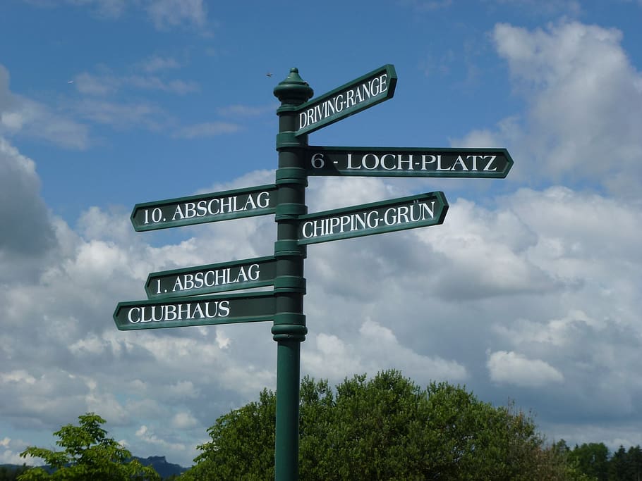golf, golf course, signs, cloud - sky, communication, guidance HD wallpaper