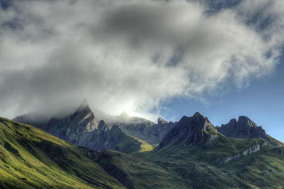 landscape, mountains, nature, sky, alps, clouds, cloudy, environment HD wallpaper