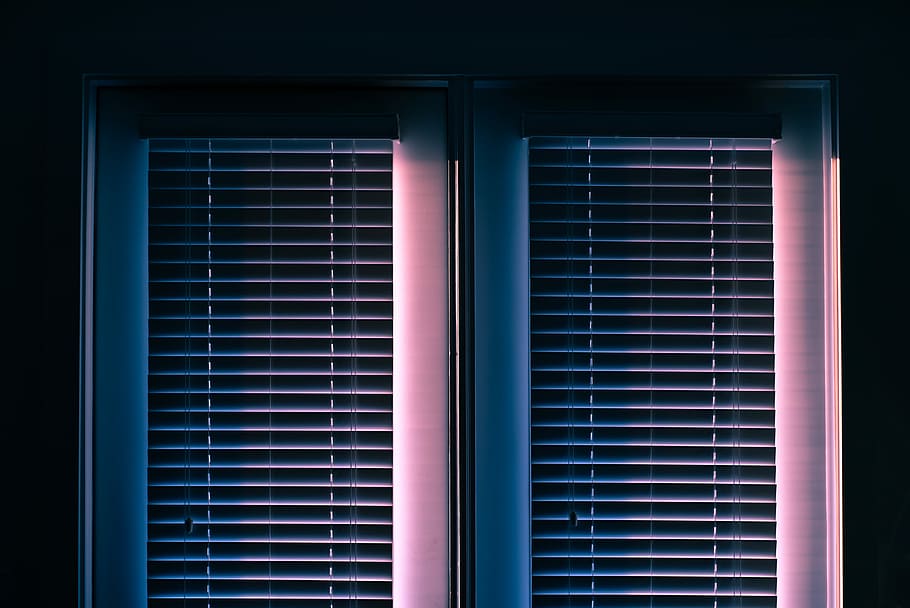 white window blinds closed, two window blinds on windows, dark HD wallpaper