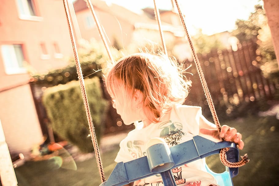Little Girl on a Swing, kids, sunny, outdoors, child, one Person, HD wallpaper