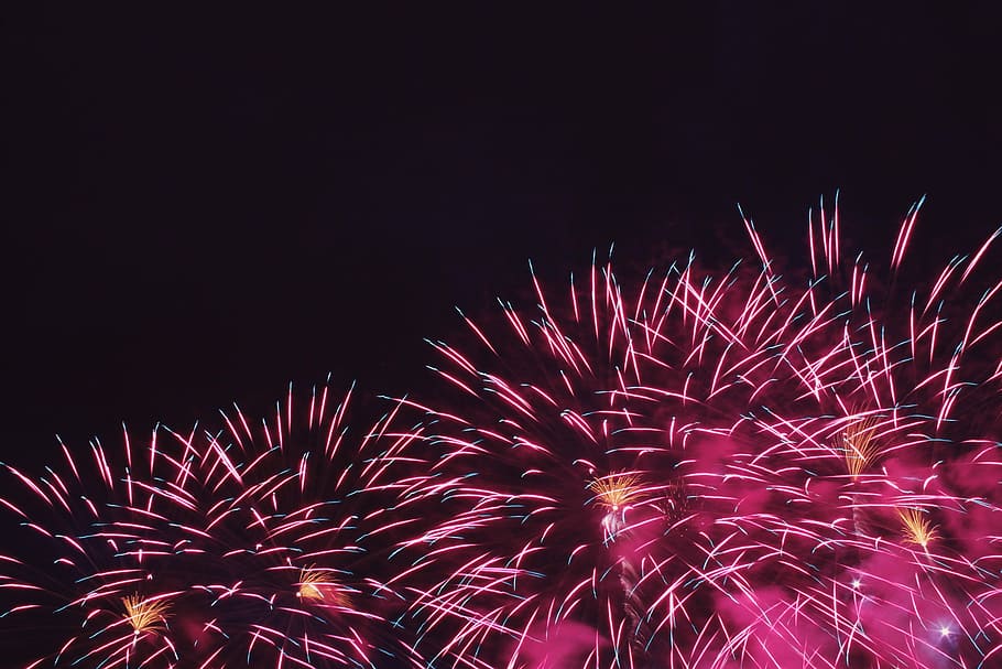 photo of pink fireworks, night, celebration, firework Display HD wallpaper