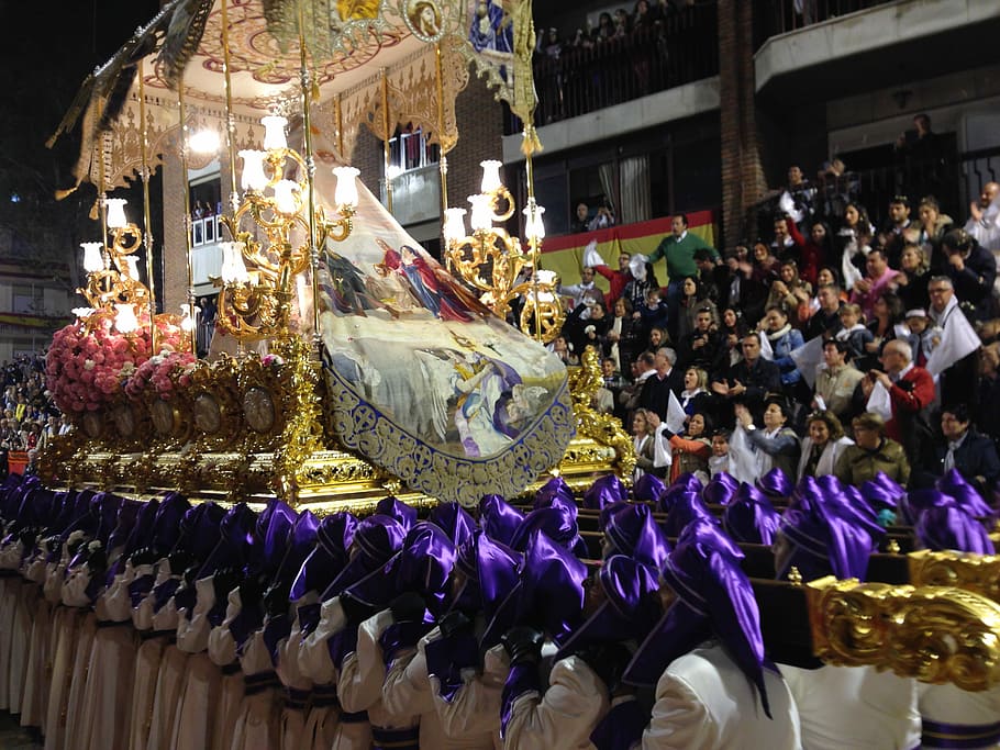 Spain, Lorca, Holy Week, Procession, parade, embroidery, night HD wallpaper