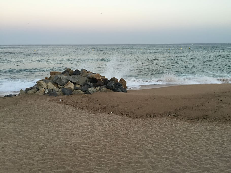 Waves, Shore, Beach, Ocean, storm, see, sand, stones, dusk HD wallpaper