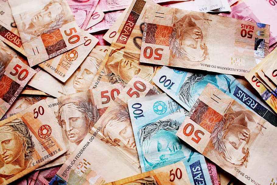 Brazilain reais banknote lot, ballots, money, real, brazilian currency