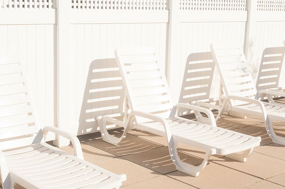 white chaise lounge chairs, shadow, chill, relax, no People HD wallpaper