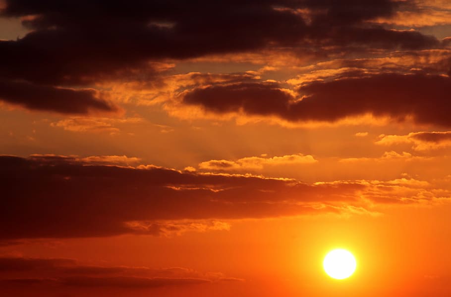 sunset over clouds, dark clouds, abendstimmung, setting sun HD wallpaper