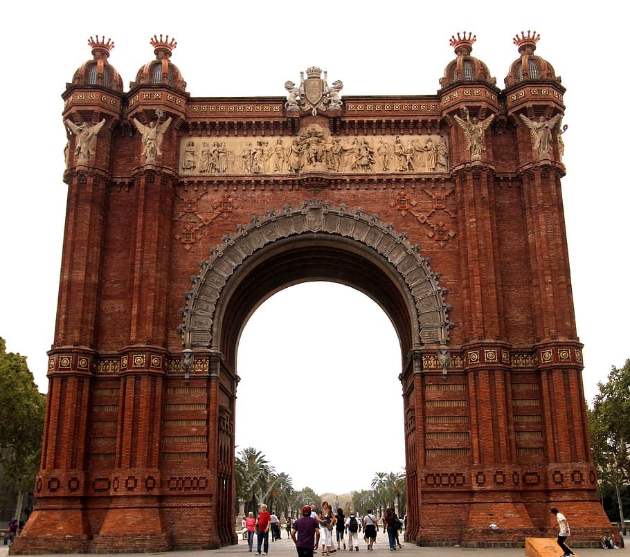 brown concrete gate, sculpture, arc de triomf, barcelona, catalonia, HD wallpaper