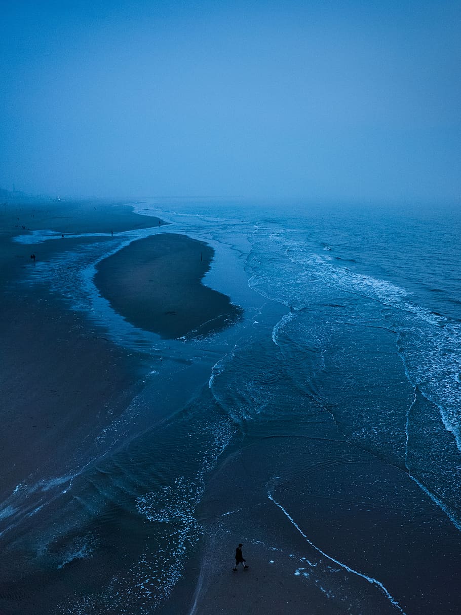 aerial photo of sea, birds eye view of seashore, beach, coast HD wallpaper