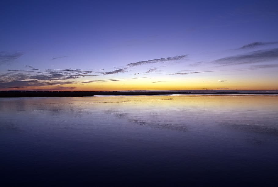 sunset over the horizon, ocean, clouds, southern, landscapes HD wallpaper