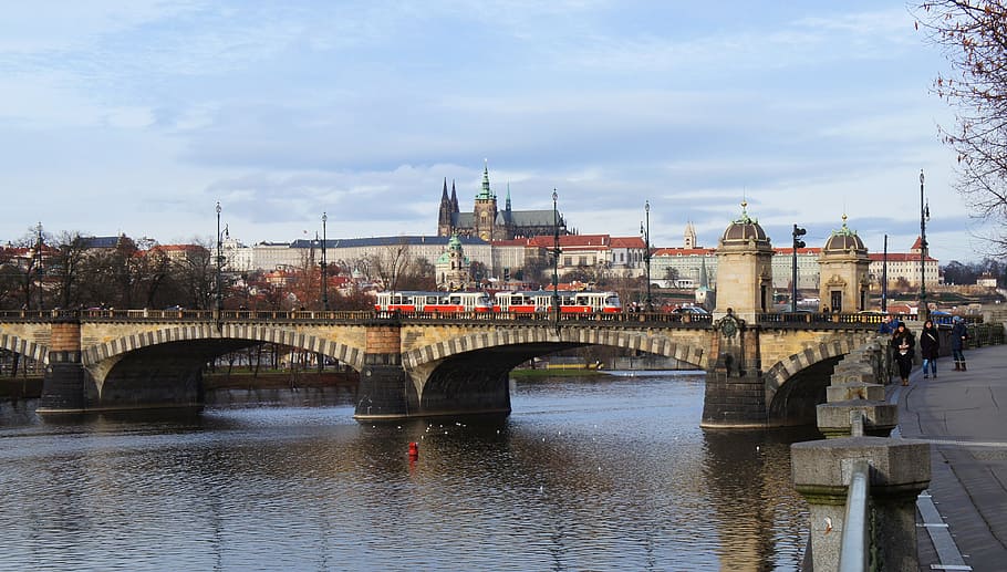 Prague Castle, Vltava, River, bridge, czech republic, city HD wallpaper