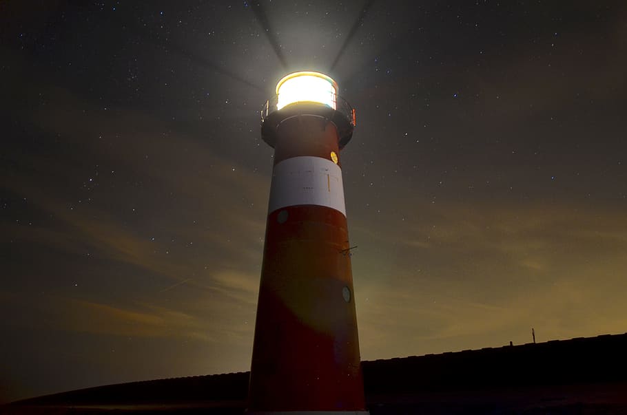 low angle view of red and white lighthouse, red and white light tower HD wallpaper