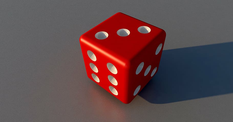 rolling dice at 3, cube, play, random, luck, red, points, numbers eyes, HD wallpaper