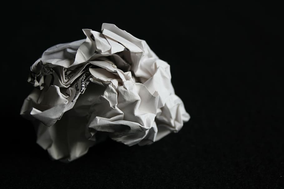 crumpled white printer paper with dark background, screwed up, HD wallpaper
