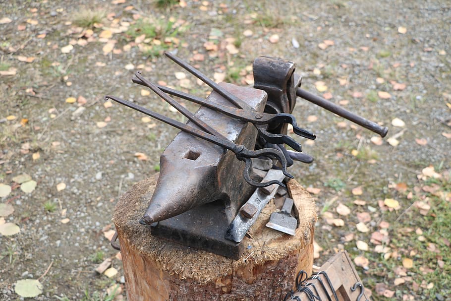 anvil, smithy, iron, forging, day, high angle view, no people HD wallpaper