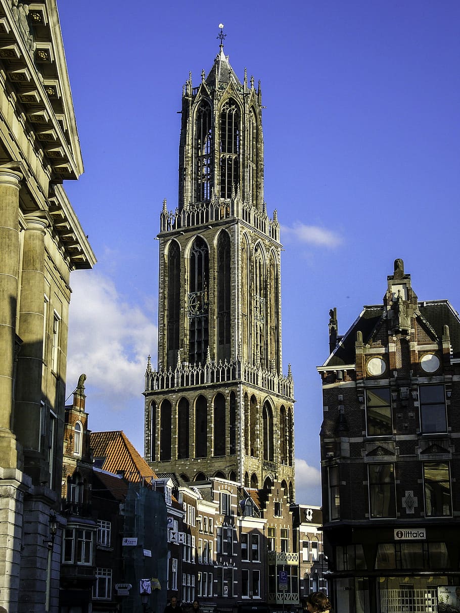 Dom Tower from Stadhuisbrug, Utrecht, Netherlands, city, photo