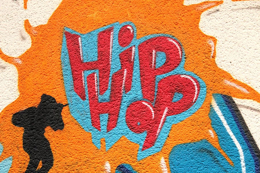 red and orange Hip hop-printed textile, graffiti, hiphop, hauswand
