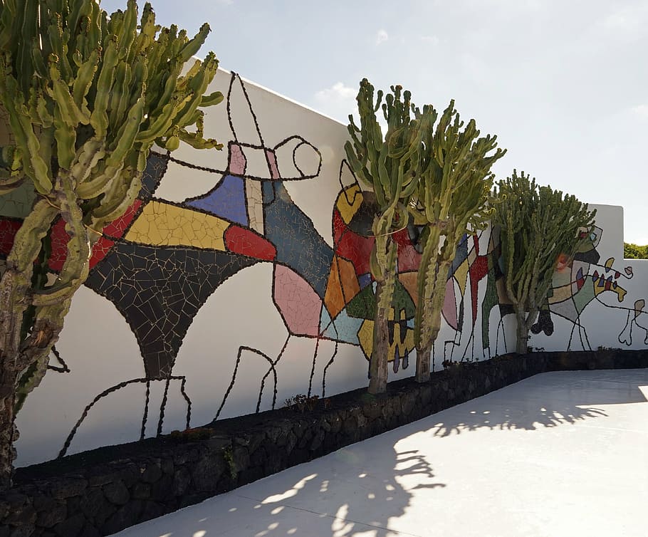 mosaic, wall, artwork, césar manrique, lanzarote, house facade, HD wallpaper