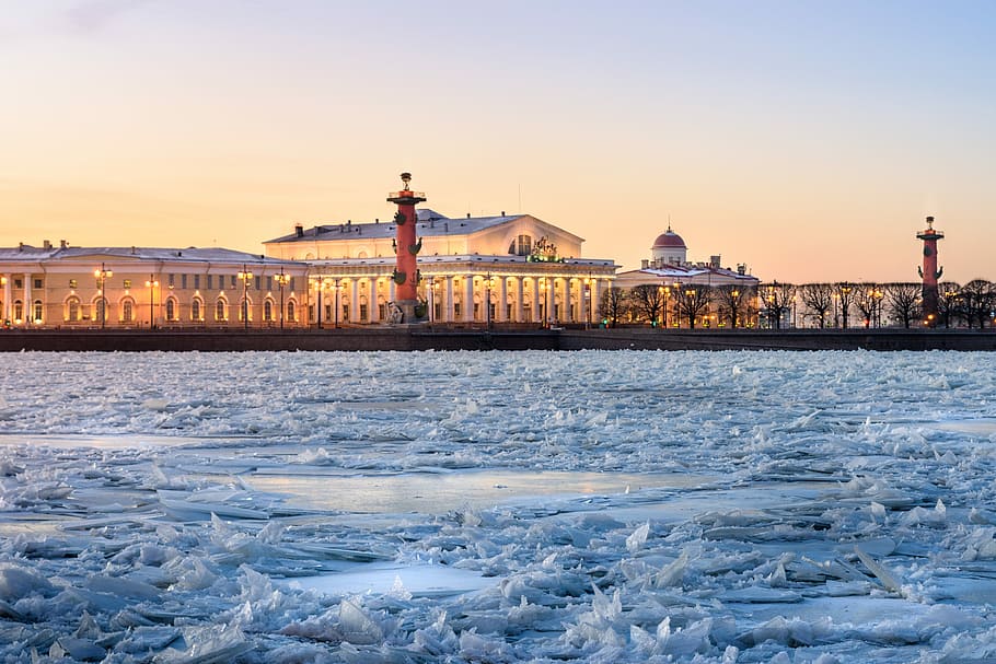 landscape photography of white stone building, white concrete building near ice formation HD wallpaper