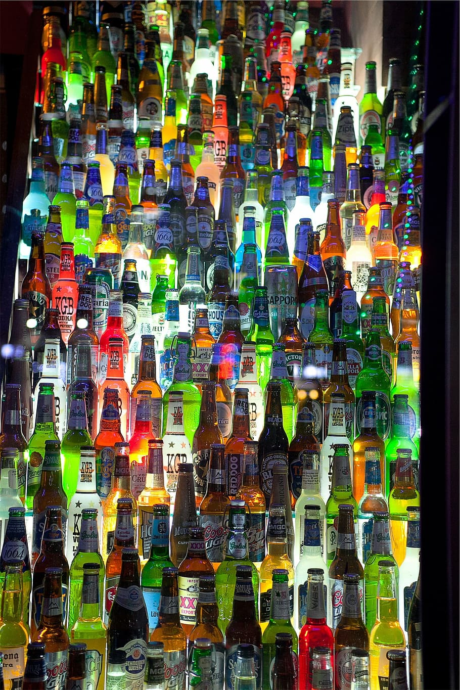 bottles, beer, alcohol, multi colored, retail, choice, large group of objects HD wallpaper