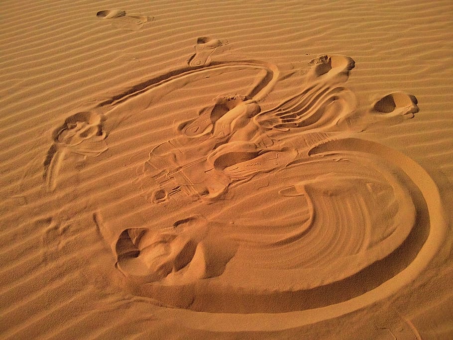 sand, desert, wadi rum, wind, land, high angle view, sand dune HD wallpaper