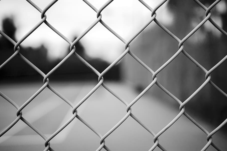 grayscale photography of chain-link fence, background, black white