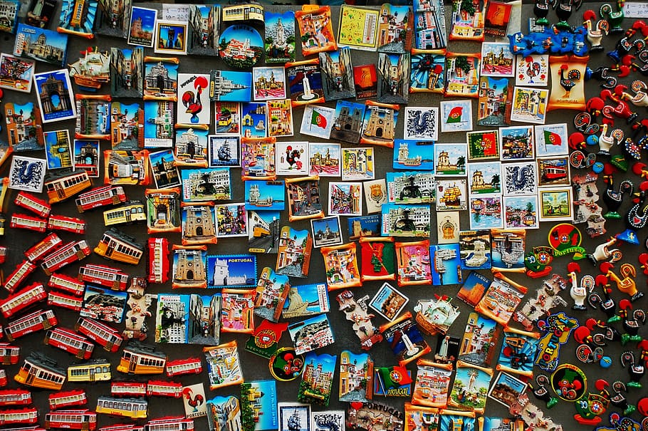 assorted-color toy lot, plastic toys lot, magnet, display, souvenir HD wallpaper